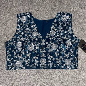 The Closet by S&S Indian Pakistani Blue Embroidered Beaded Sequin Crop Top SZ L